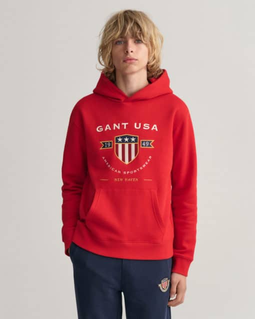 Gant Teens Banner Shield Hoodie Equestrian Red