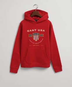 Gant Teens Banner Shield Hoodie Equestrian Red
