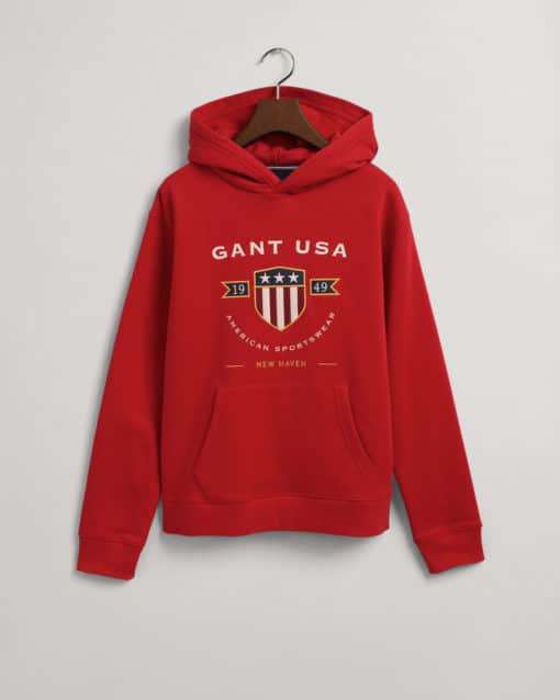 Gant Teens Banner Shield Hoodie Equestrian Red