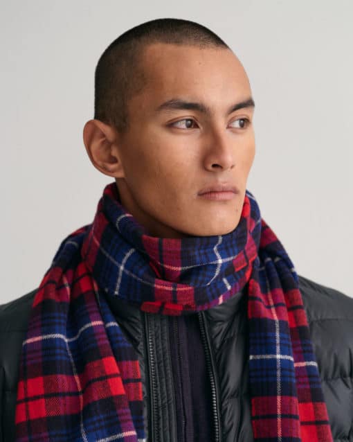 Gant Woven Check Wool Scarf Equestrian Red