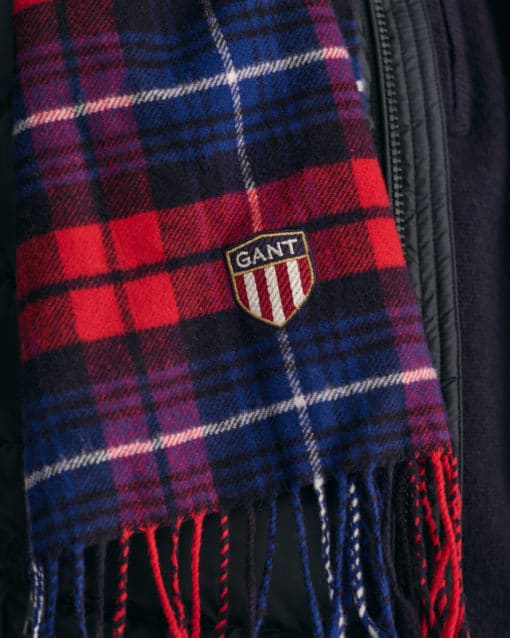 Gant Woven Check Wool Scarf Equestrian Red