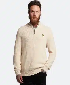 Lyle & Scott Ribbed Quarter Zip Jumper Taupe