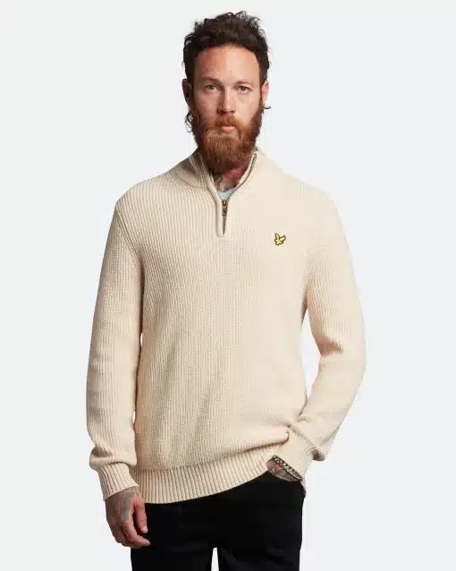 Lyle & Scott Ribbed Quarter Zip Jumper Taupe