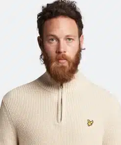 Lyle & Scott Ribbed Quarter Zip Jumper Taupe