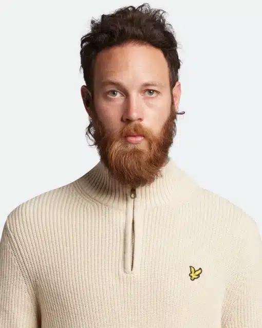 Lyle & Scott Ribbed Quarter Zip Jumper Taupe