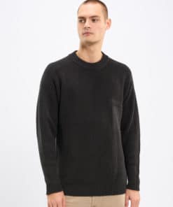 Knowledge Cotton Apparel Classic Rib Structure Mock Neck Black Jet