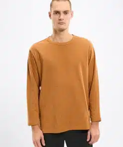 Knowledge Cotton Apparel Cotton Slub Double Layer T-shirt Brown Sugar