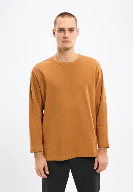Knowledge Cotton Apparel Cotton Slub Double Layer T-shirt Brown Sugar