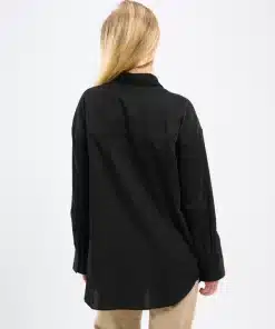 Knowledge Cotton Apparel Oversized Satin Shirt Black Jet