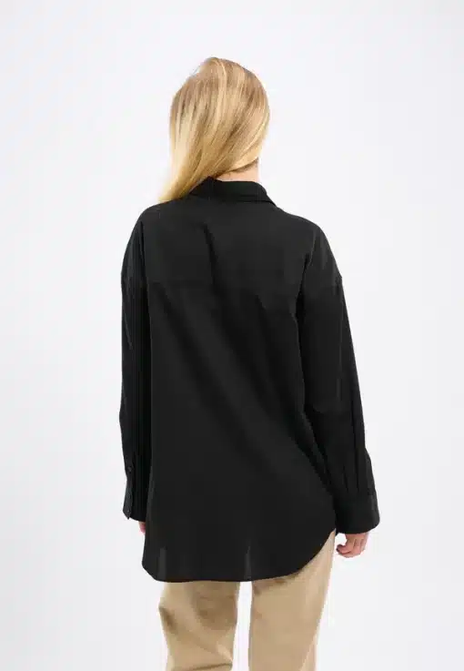 Knowledge Cotton Apparel Oversized Satin Shirt Black Jet