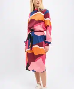 Knowledge Cotton Apparel High Neck Printed Satin Dress