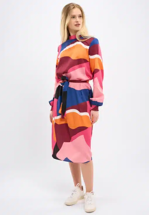 Knowledge Cotton Apparel High Neck Printed Satin Dress