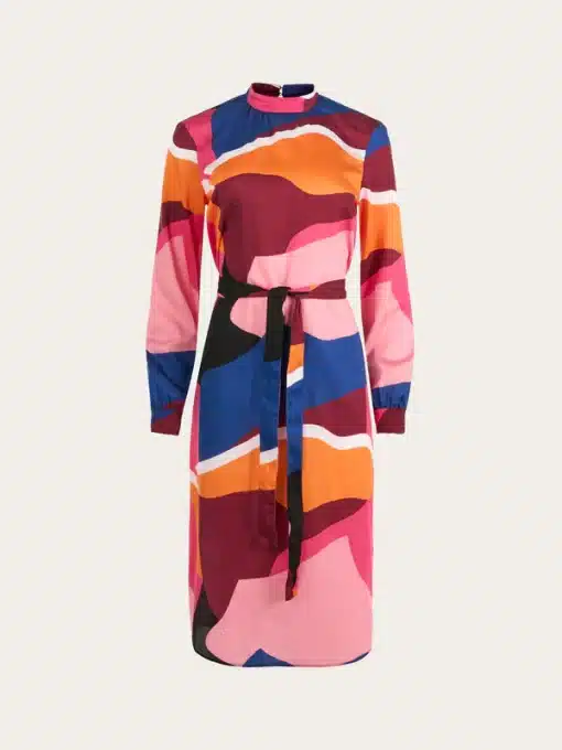 Knowledge Cotton Apparel High Neck Printed Satin Dress