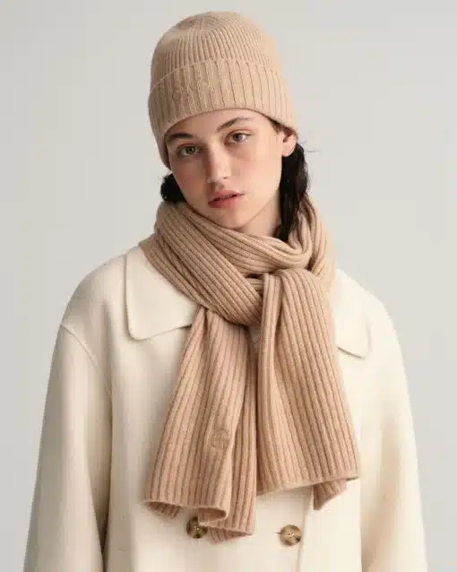 Gant Woman Scarf & Beanie Gift Box Dark Khaki