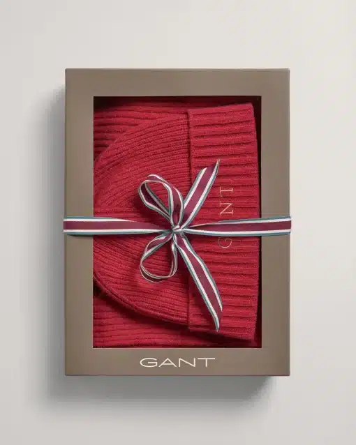 Gant Woman Scarf & Beanie Gift Box Raspberry Red