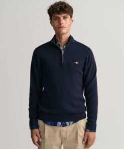 Gant Cotton Texture Halfzip Sweater Evening Blue