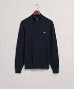 Gant Cotton Texture Halfzip Sweater Evening Blue