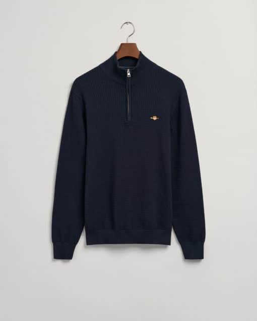 Gant Cotton Texture Halfzip Sweater Evening Blue