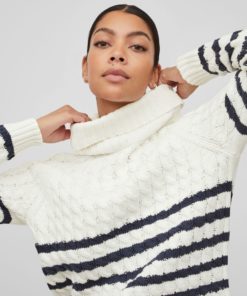 Vila Emmalina Roll Neck Cable Knit White Alyssum