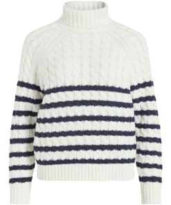 Vila Emmalina Roll Neck Cable Knit White Alyssum