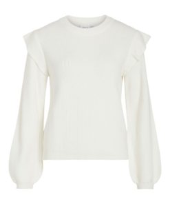 Vila Ril Flounce Knit White Alyssum