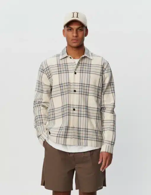 Les Deux Keanu Check Twill Shirt Ivory/Dark Sand