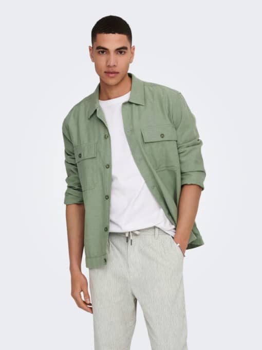 Only & Sons Kennet Linen Overshirt Green