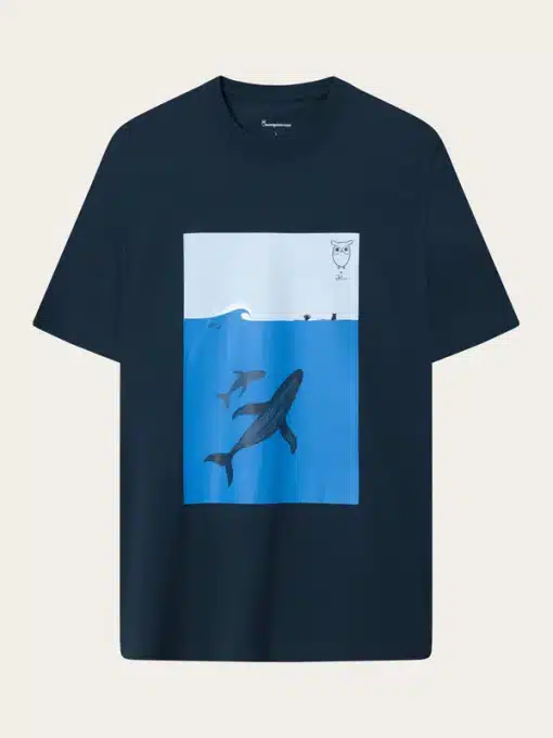 Knowledge Cotton Apparel Whale Front Print T-shirt Total Eclipse