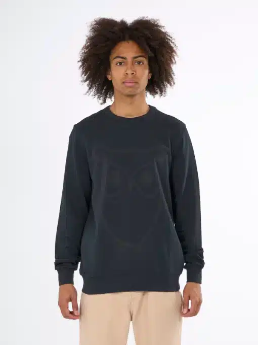 Knowledge Cotton Apparel Big Owl Front Print Sweat Balck Jet