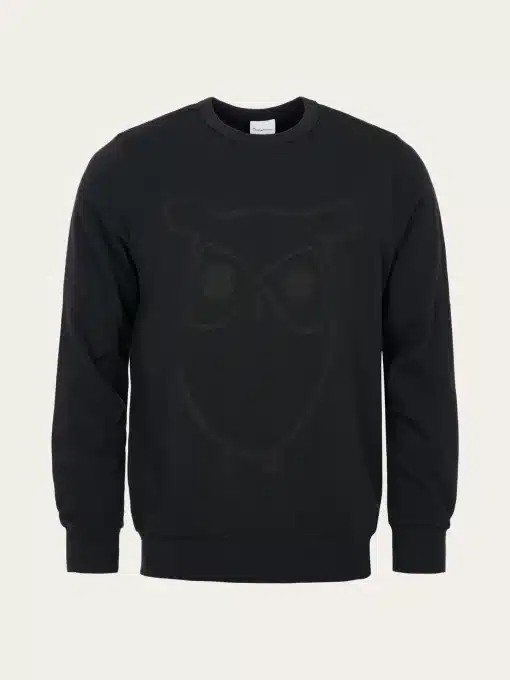Knowledge Cotton Apparel Big Owl Front Print Sweat Balck Jet
