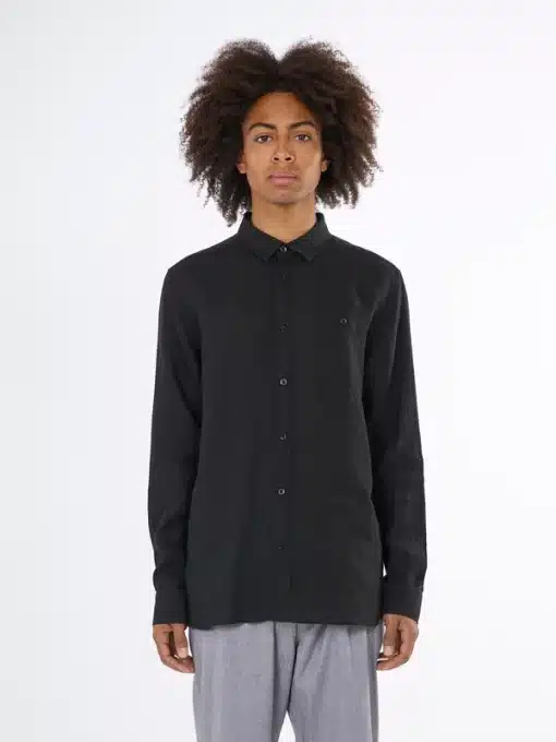Knowledge Cotton Apparel  Custom Fit Linen Shirt Black Jet