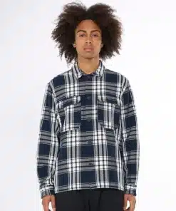 Knowledge Cotton Apparel Checkered Overshirt Navy Check