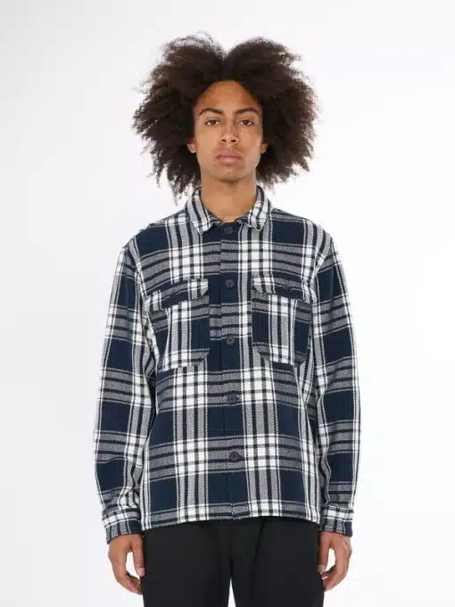 Knowledge Cotton Apparel Checkered Overshirt Navy Check