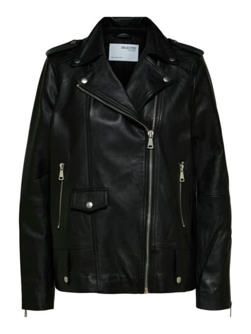 Selected Femme Madison Leather Jacket Black