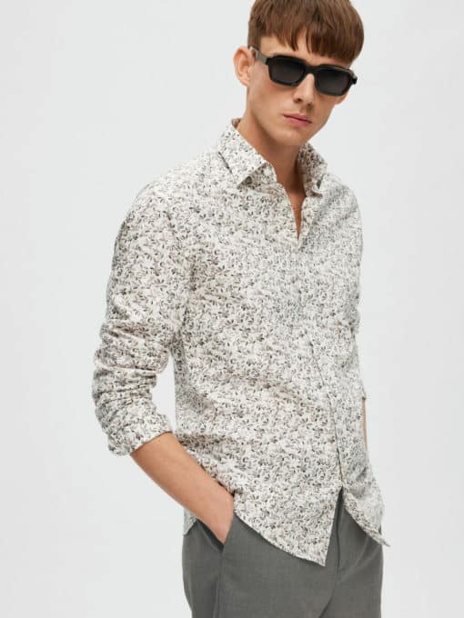 Selected Homme Slimethan Aop Shirt Egret