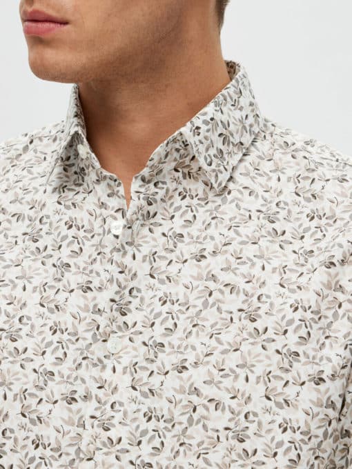 Selected Homme Slimethan Aop Shirt Egret