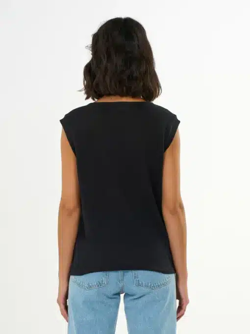 Knowledge Cotton Apparel Loose Fold Up Linen T-shirt Black Jet