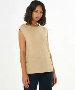 Knowledge Cotton Apparel Loose Fold Up Linen T-shirt Safari
