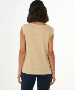 Knowledge Cotton Apparel Loose Fold Up Linen T-shirt Safari