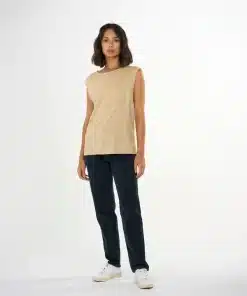 Knowledge Cotton Apparel Loose Fold Up Linen T-shirt Safari