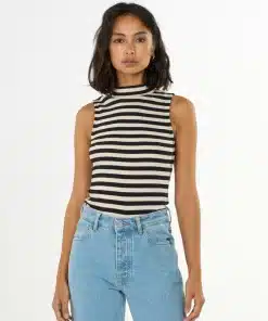Knowledge Cotton Apparel Striped High Neck Rib Top