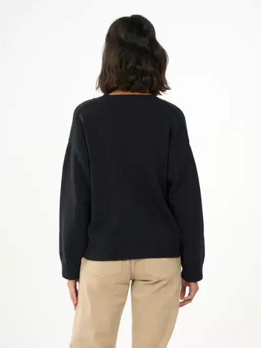 Knowledge Cotton Apparel V-Neck Long Sleeved Cotton Knit Black Jet