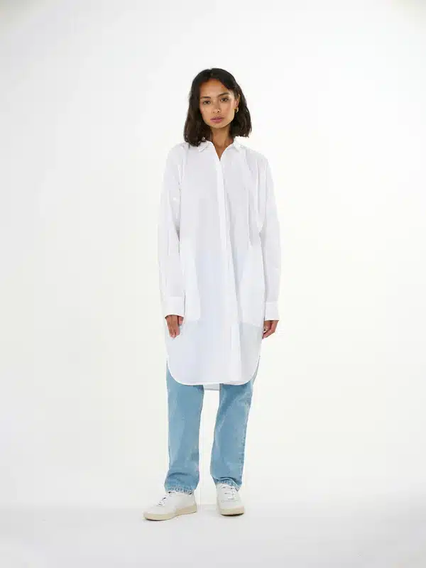 Knowledge Cotton apparel Poplin Dropped Shoulder Shirt Dress Bright White