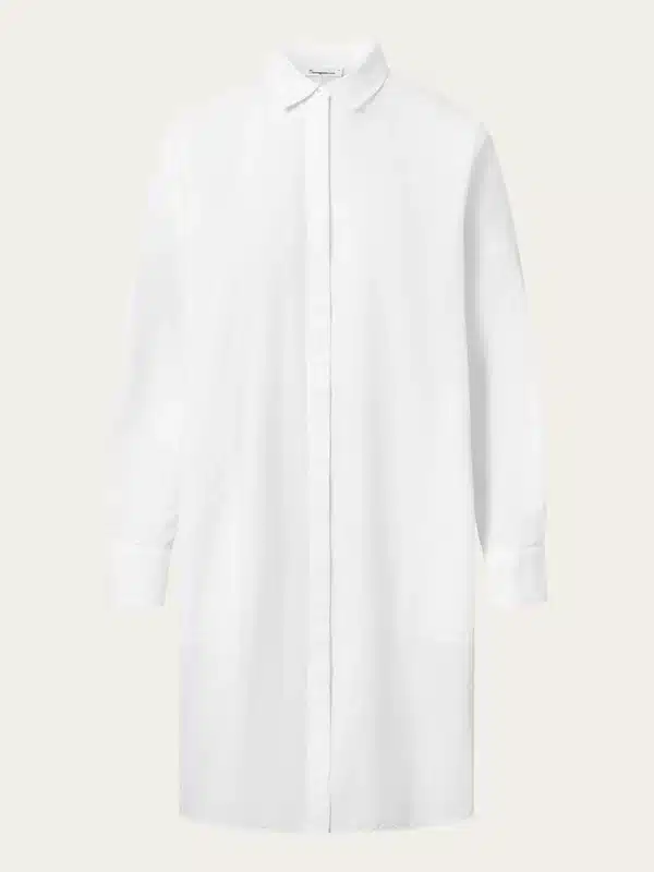 Knowledge Cotton apparel Poplin Dropped Shoulder Shirt Dress Bright White
