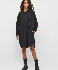 Knowledge Cotton apparel Poplin Dropped Shoulder Shirt Dress Black Jet