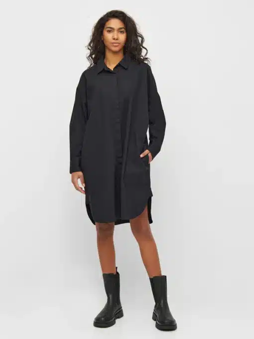 Knowledge Cotton apparel Poplin Dropped Shoulder Shirt Dress Black Jet