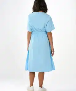 Knowledge Cotton Apparel Poplin O-Neck Short Sleeve Dress Airy Blue