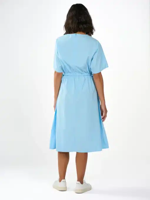 Knowledge Cotton Apparel Poplin O-Neck Short Sleeve Dress Airy Blue