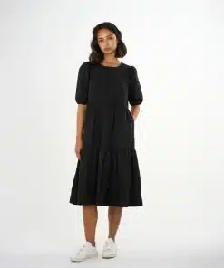 Knowledge Cotton Apparel Puff Sleeve Poplin Dress Black Jet
