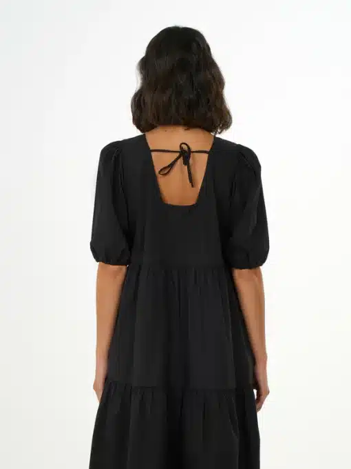 Knowledge Cotton Apparel Puff Sleeve Poplin Dress Black Jet